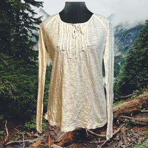 Eddie Bauer comfy casual long sleeve top with ruffle detail at neck